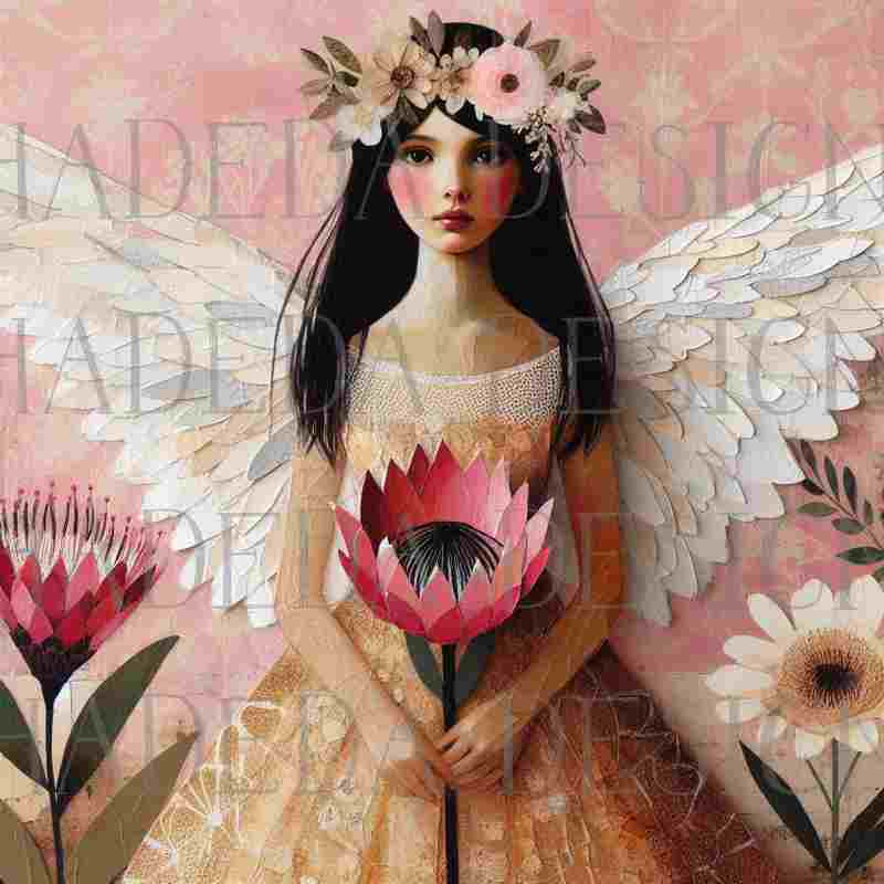 Pink Mixed Media Angels - Sublimation, Digital and DTF Printing