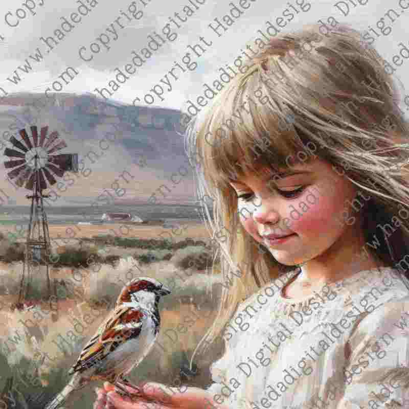 Girl with Sparrow - Artblocks for Sublimation, Digital and DTF Printing