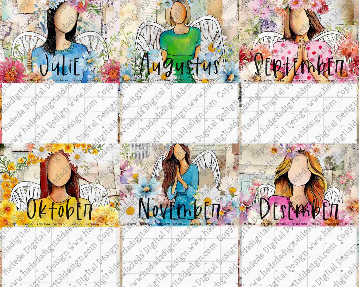 2026 FLOWER ANGEL WALL CALENDAR AFRIKAANS - Sublimation, Digital and DTF Printing