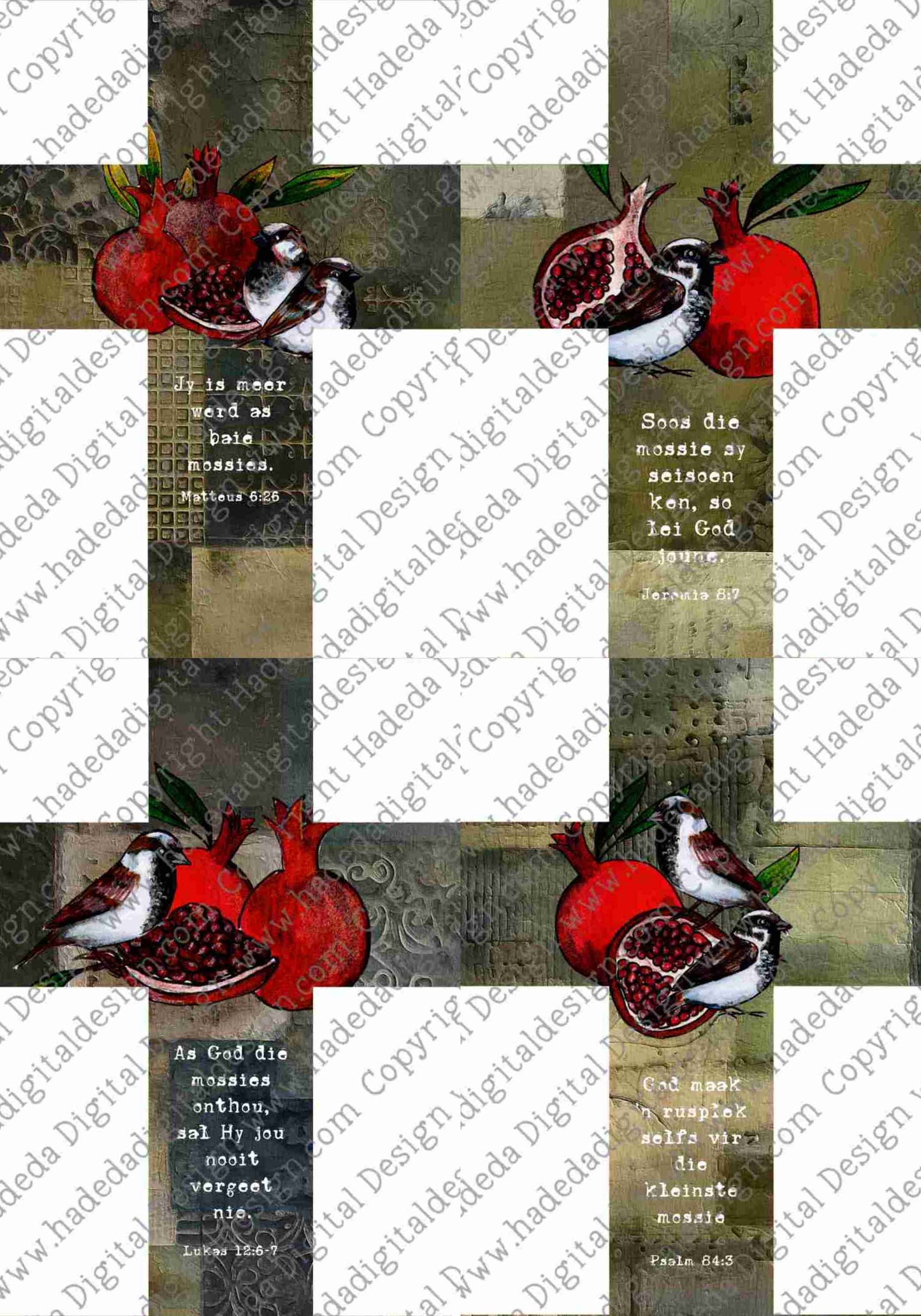 Sparrows and Pomegranates Afrikaans Crosses - Sublimation, Digital and DTF Printing (Copy)