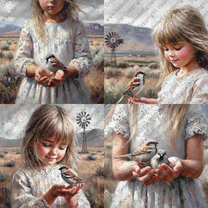 Girl with Sparrow - Artblocks for Sublimation, Digital and DTF Printing