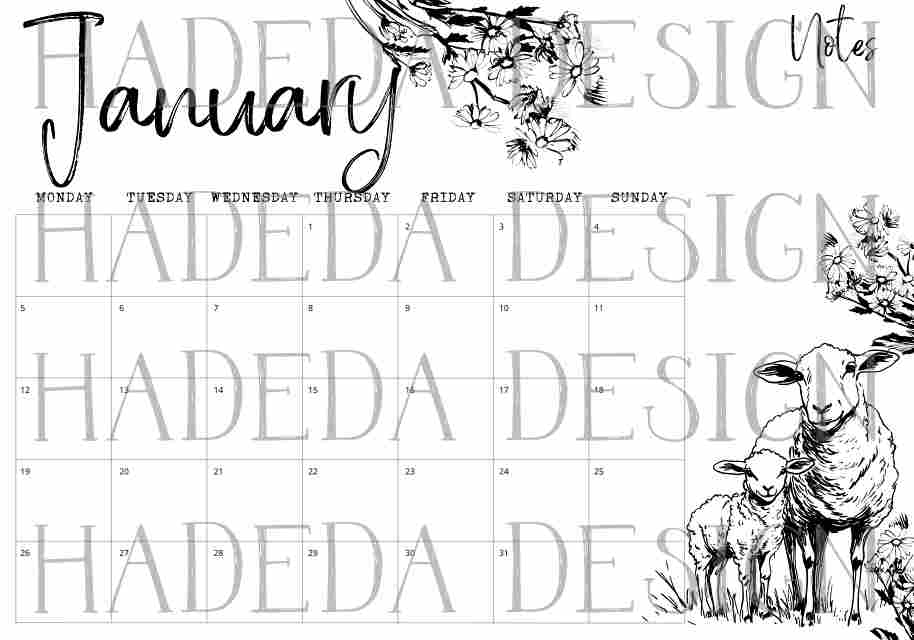 2026 Coloring Calendar English - Farm Life