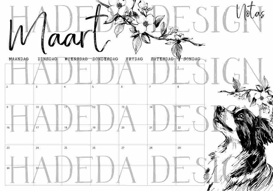 2026 Coloring Calendar Afrikaans - Farm Life