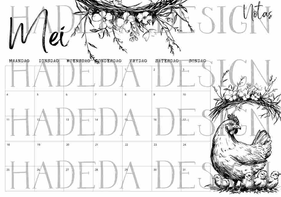 2026 Coloring Calendar Afrikaans - Farm Life