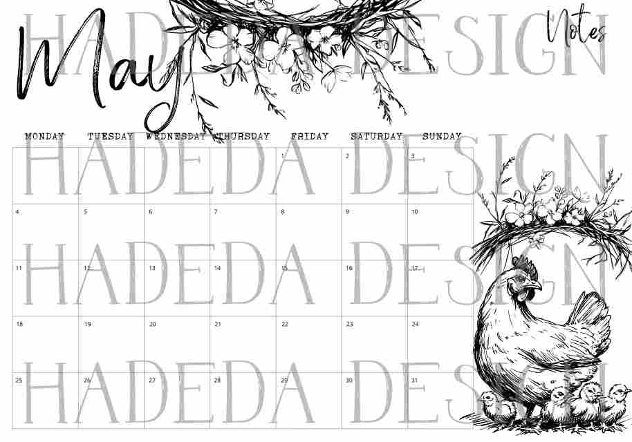 2026 Coloring Calendar English - Farm Life