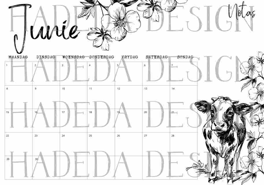 2026 Coloring Calendar Afrikaans - Farm Life