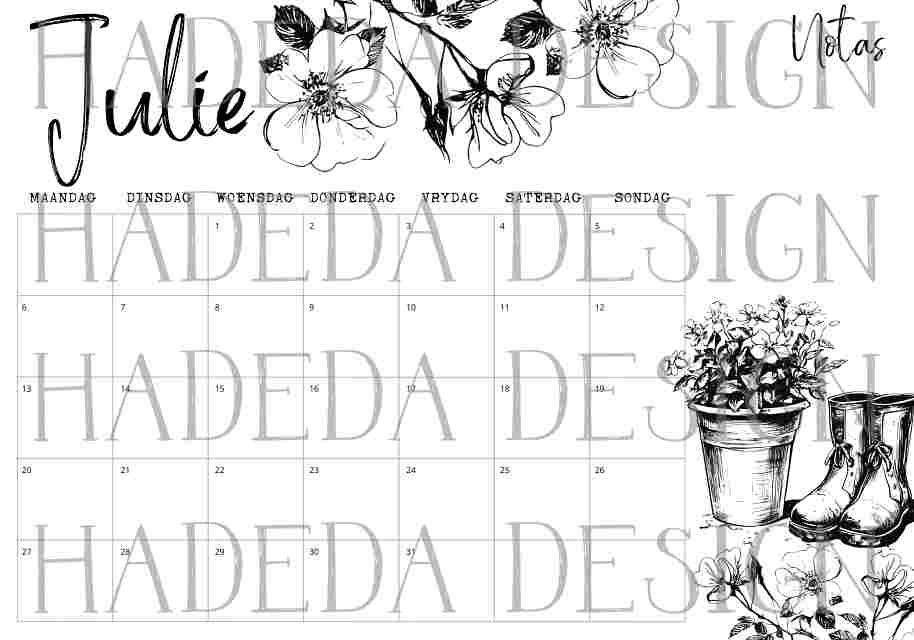 2026 Coloring Calendar Afrikaans - Farm Life