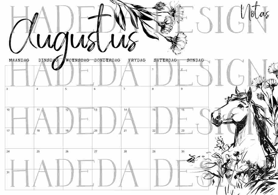 2026 Coloring Calendar Afrikaans - Farm Life