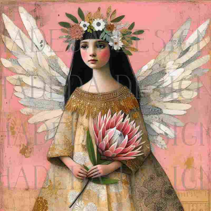 Pink Mixed Media Angels - Sublimation, Digital and DTF Printing