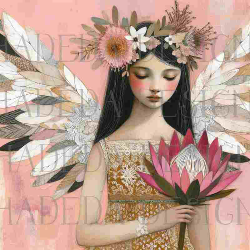 Pink Mixed Media Angels - Sublimation, Digital and DTF Printing