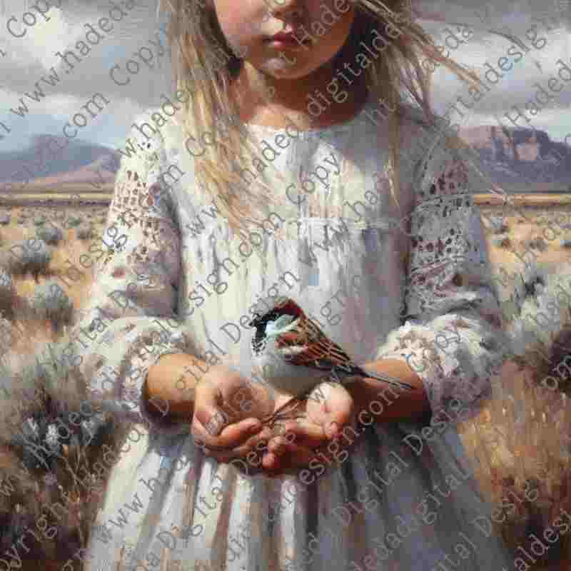 Girl with Sparrow - Artblocks for Sublimation, Digital and DTF Printing