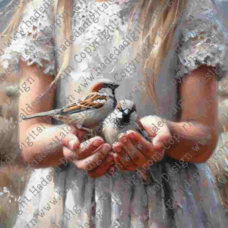 Girl with Sparrow - Artblocks for Sublimation, Digital and DTF Printing