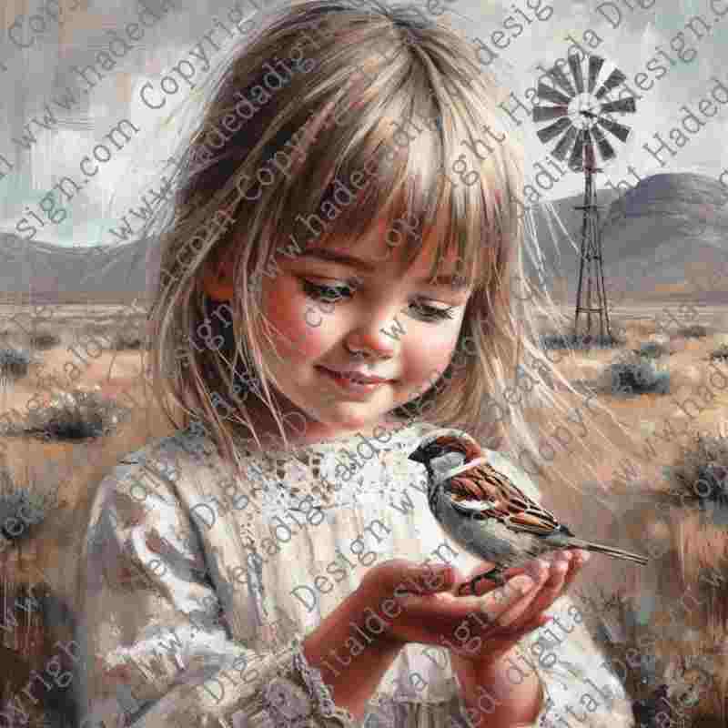 Girl with Sparrow - Artblocks for Sublimation, Digital and DTF Printing