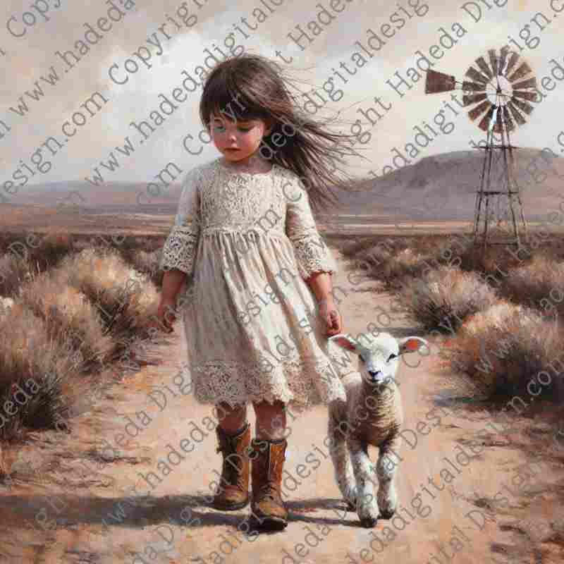 Girl with Sheep - Artblocks for Sublimation, Digital and DTF Printing