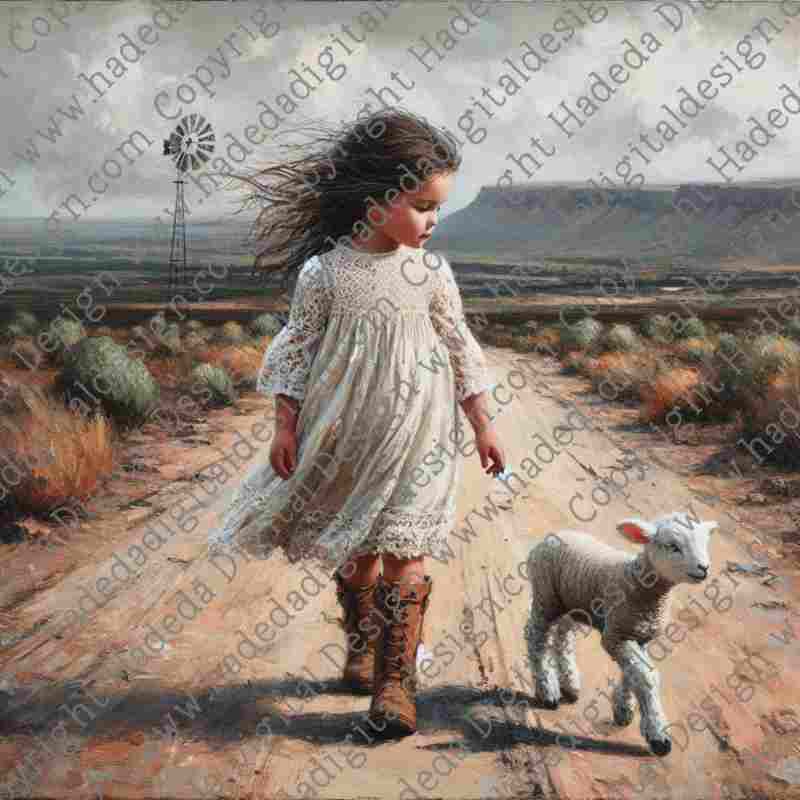 Girl with Sheep - Artblocks for Sublimation, Digital and DTF Printing