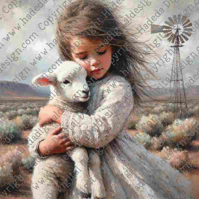 Girl with Sheep - Artblocks for Sublimation, Digital and DTF Printing