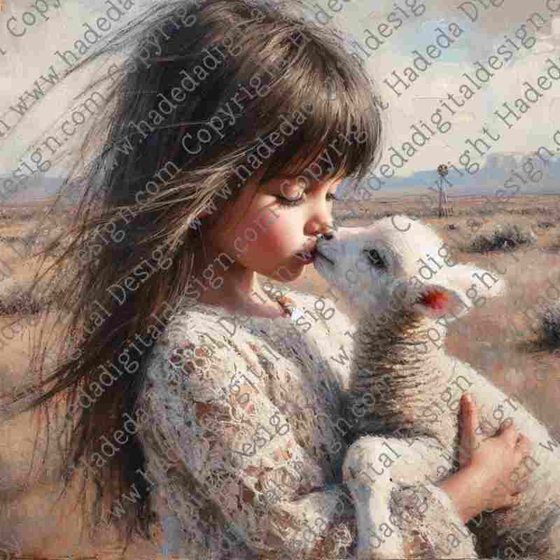 Girl with Sheep - Artblocks for Sublimation, Digital and DTF Printing