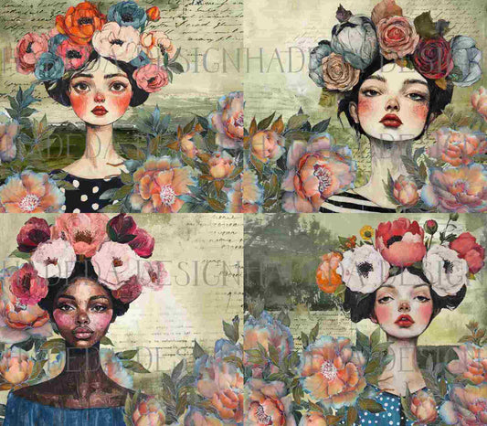 Flower Power (Blank) Skinny Tumbler Sized Digital Designs for Sublimation, Canvas, Scrapbooking Paper, Journaling, Mixed Media