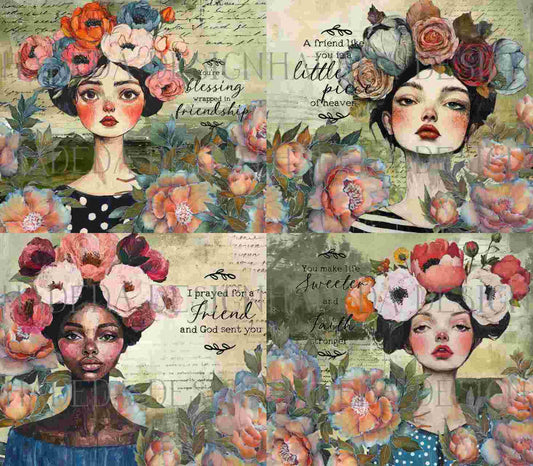 Flower Power English Skinny Tumbler Sized Digital Designs for Sublimation, Canvas, Scrapbooking Paper, Journaling, Mixed Media