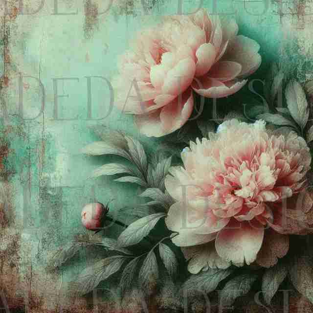 Grungy Peonies - Sublimation, Digital and DTF Printing