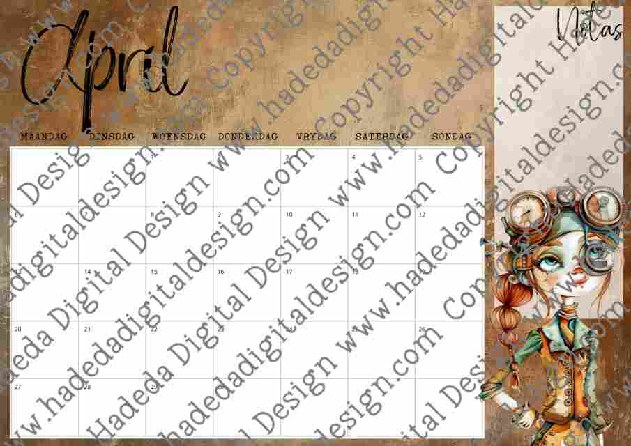 STEAMPUNK KALENDER AFRIKAANS- Sublimation, Digital and DTF Printing