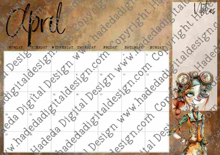 STEAMPUNK CALENDAR ENGLISH- Sublimation, Digital and DTF Printing