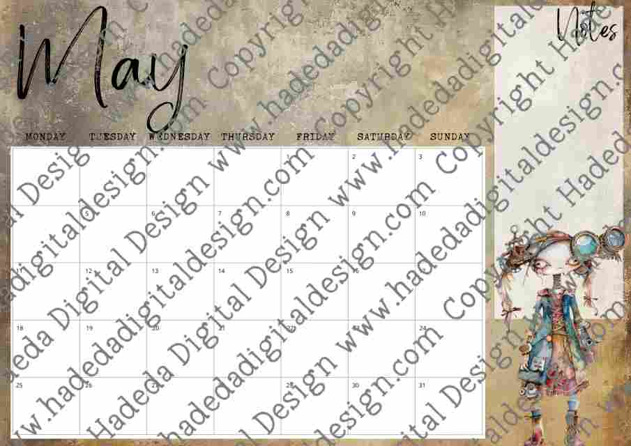 STEAMPUNK CALENDAR ENGLISH- Sublimation, Digital and DTF Printing