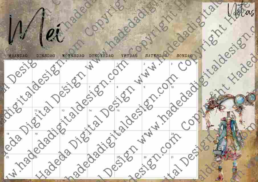 STEAMPUNK KALENDER AFRIKAANS- Sublimation, Digital and DTF Printing