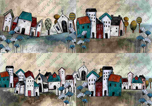 Artsy Houses Blank A0 Landscape - Sublimation, Digital and DTF Printing