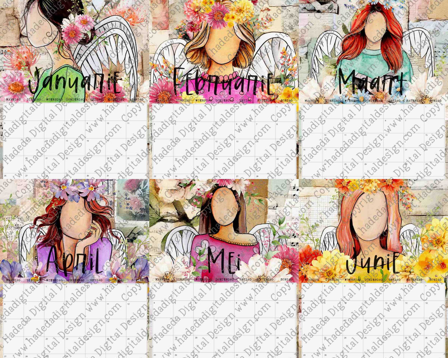 2026 FLOWER ANGEL WALL CALENDAR AFRIKAANS - Sublimation, Digital and DTF Printing
