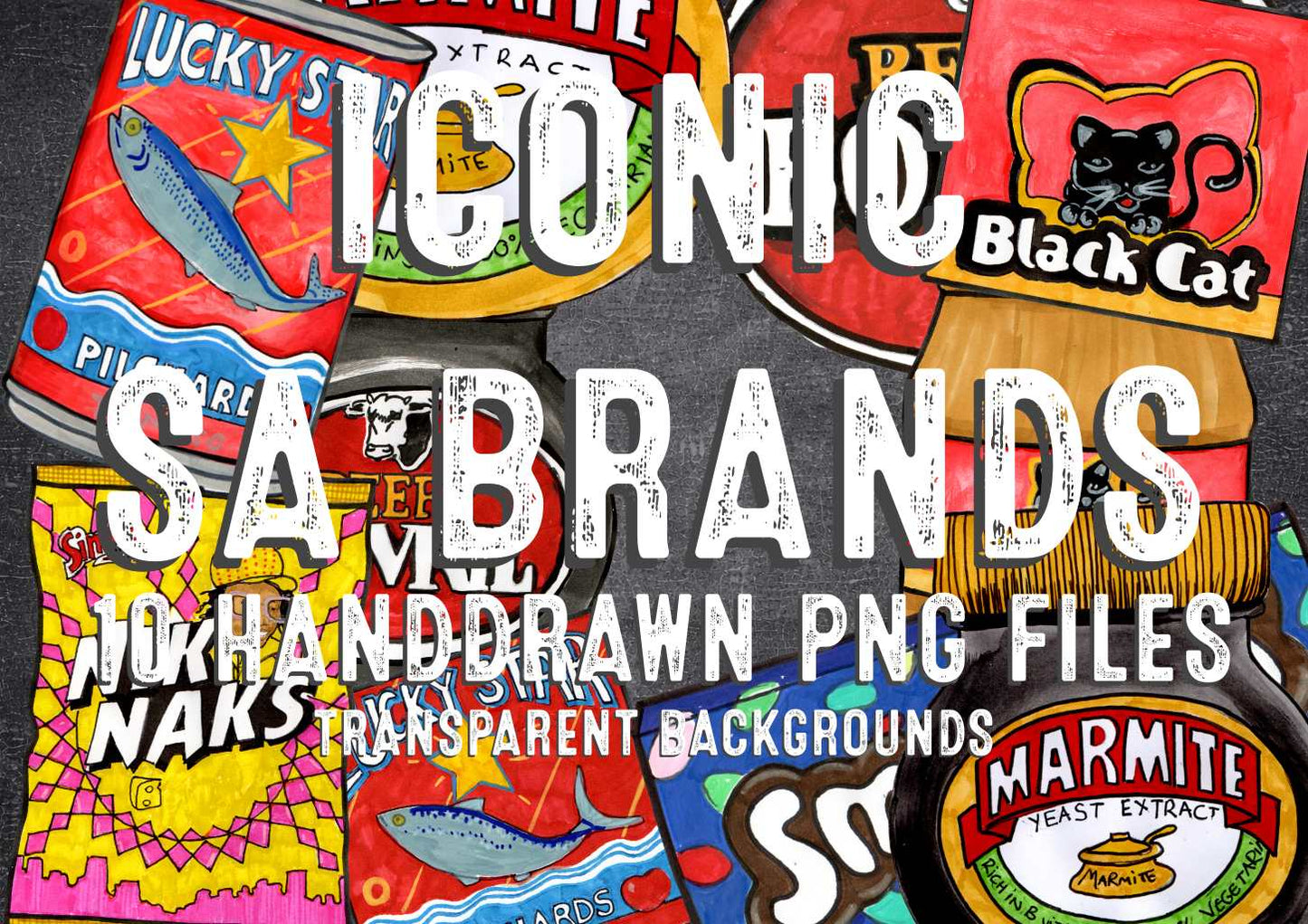 ICONIC SA BRANDS 10 HANDDRAWN PNG ELEMENTS - Sublimation, Digital and DTF Printing