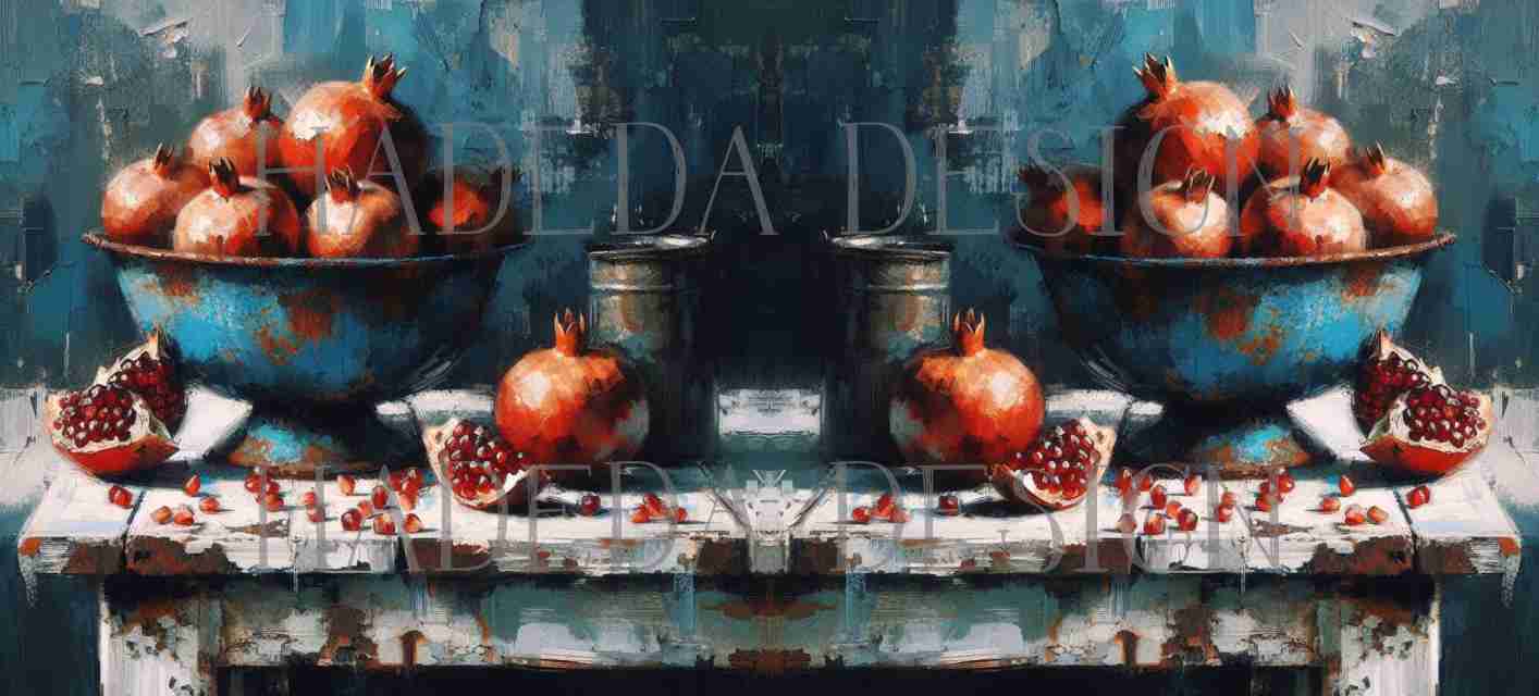 ArtWrap for Mugs Pomegranates and blue - Mug Wrap Digital Designs for Sublimation of Standard Mug