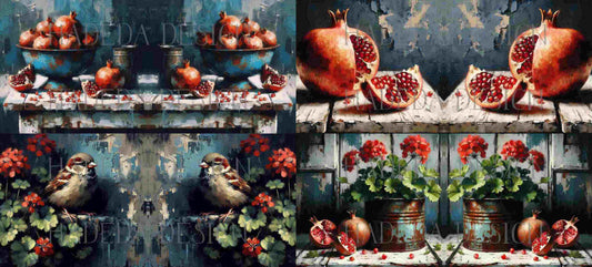 ArtWrap for Mugs Pomegranates and blue - Mug Wrap Digital Designs for Sublimation of Standard Mug