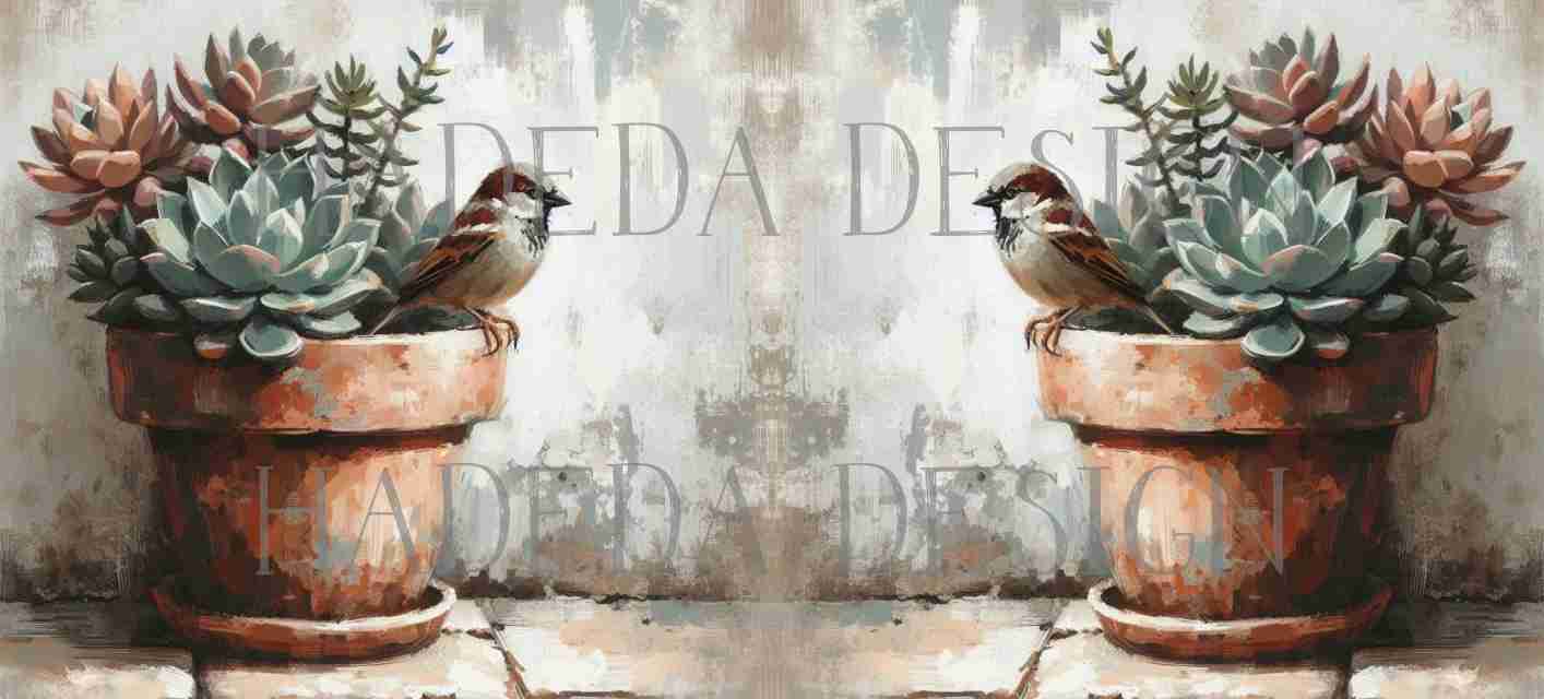 ArtWrap for Mugs Sparrows and Succulents - Mug Wrap Digital Designs for Sublimation of Standard Mug