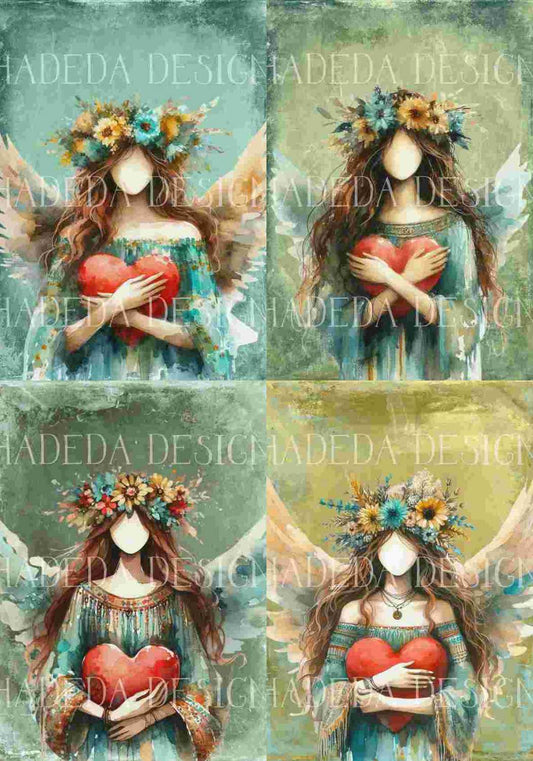 Angels with Heart Turquoise A0 Portrait - Sublimation, Digital and DTF Printing