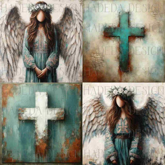 Angels and Crosses Teal - Sublimation, Digital and DTF Printing