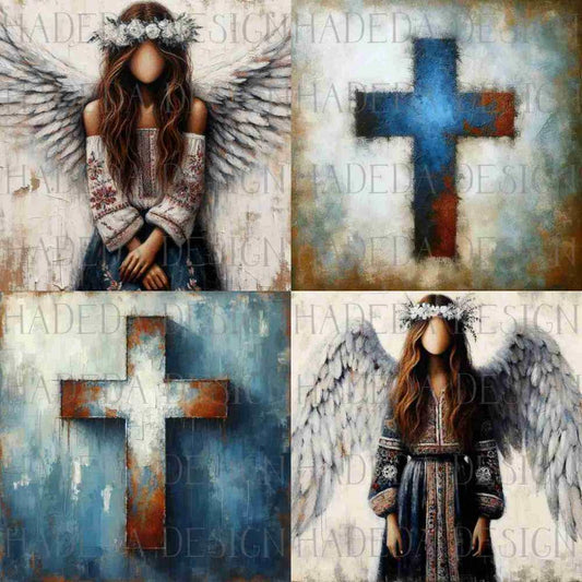 Angels and Crosses Blue - Sublimation, Digital and DTF Printing