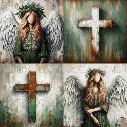 Angels and Crosses Green - Sublimation, Digital and DTF Printing
