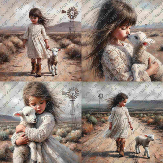 Girl with Sheep - Artblocks for Sublimation, Digital and DTF Printing