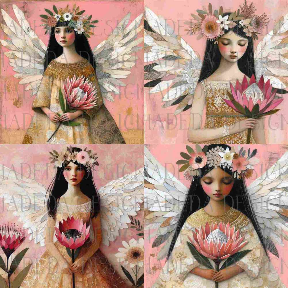 Pink Mixed Media Angels - Sublimation, Digital and DTF Printing