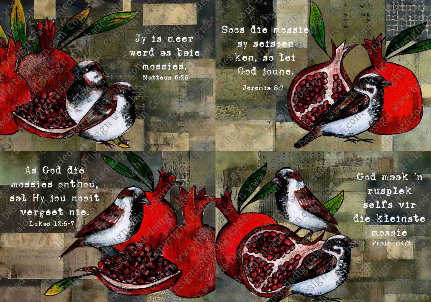 Sparrows and Pomegranates Afrikaans A0 Landscape - Sublimation, Digital and DTF Printing